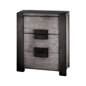 Benzara Transitional Wooden Nightstand with 3 Drawers Storage, Gray and Black BM203140 Gray and black Wood and wood veneer BM203140