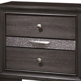 Benzara Wooden Nightstand with 2 Drawers and 1 Jewelry Drawer, Gray and Silver BM203164 Gray and silver Solid wood, wood veneer and metal BM203164