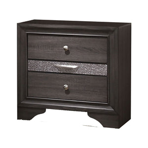 Benzara Wooden Nightstand with 2 Drawers and 1 Jewelry Drawer, Gray and Silver BM203164 Gray and silver Solid wood, wood veneer and metal BM203164