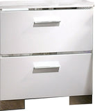 Benzara Wood and Metal Nightstand with 2 Drawers,  White and Silver BM203172 White and silver Wood and metal BM203172