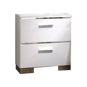 Benzara Wood and Metal Nightstand with 2 Drawers,  White and Silver BM203172 White and silver Wood and metal BM203172