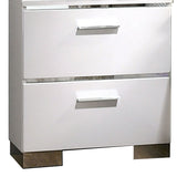 Benzara Wood and Metal Nightstand with 2 Drawers,  White and Silver BM203172 White and silver Wood and metal BM203172