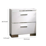 Benzara Wood and Metal Nightstand with 2 Drawers,  White and Silver BM203172 White and silver Wood and metal BM203172