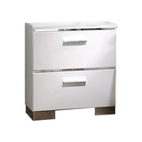 Benzara Wood and Metal Nightstand with 2 Drawers,  White and Silver BM203172 White and silver Wood and metal BM203172