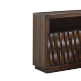 Benzara 2 Drawer Wooden Nightstand with Staggered Front Panel, Brown BM203192 Brown Wood and Wood Veneer BM203192