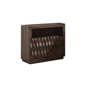 Benzara 2 Drawer Wooden Nightstand with Staggered Front Panel, Brown BM203192 Brown Wood and Wood Veneer BM203192