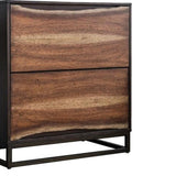 Benzara 2 Drawer Split Wood Paneling Nightstand with 2 Tone Design, Brown BM203199 Brown Solid Wood, Wood Veneer and Metal BM203199