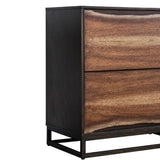 Benzara 2 Drawer Split Wood Paneling Nightstand with 2 Tone Design, Brown BM203199 Brown Solid Wood, Wood Veneer and Metal BM203199