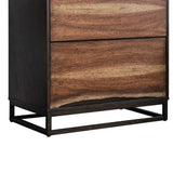 Benzara 2 Drawer Split Wood Paneling Nightstand with 2 Tone Design, Brown BM203199 Brown Solid Wood, Wood Veneer and Metal BM203199