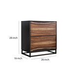 Benzara 2 Drawer Split Wood Paneling Nightstand with 2 Tone Design, Brown BM203199 Brown Solid Wood, Wood Veneer and Metal BM203199