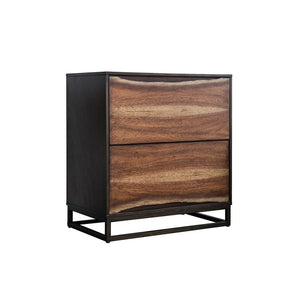 Benzara 2 Drawer Split Wood Paneling Nightstand with 2 Tone Design, Brown BM203199 Brown Solid Wood, Wood Veneer and Metal BM203199