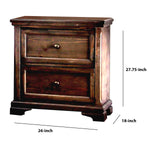 Benzara 2 Drawer Transitional Wooden Nightstand with Molded Trim , Brown BM203210 Brown Wood and Wood Veneer BM203210