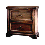 Benzara 2 Drawer Transitional Wooden Nightstand with Molded Trim , Brown BM203210 Brown Wood and Wood Veneer BM203210