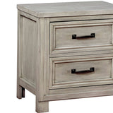 Benzara Transitional 2 Drawer Wooden Nightstand with Molded Trim,Antique white BM203220 White Solid Wood and Wood Veneer BM203220