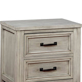 Benzara Transitional 2 Drawer Wooden Nightstand with Molded Trim,Antique white BM203220 White Solid Wood and Wood Veneer BM203220