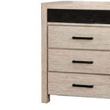 Benzara 3 Drawer Rustic Style Media Chest with Open Compartment, White BM203227 White Solid Wood and Wood Veneer BM203227