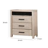 Benzara 3 Drawer Rustic Style Media Chest with Open Compartment, White BM203227 White Solid Wood and Wood Veneer BM203227