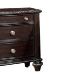 Benzara Wooden 3 Drawer Nightstand with Engraved Edges and Turned Legs, Brown BM203238 Brown Solid Wood and Wood Veneer BM203238