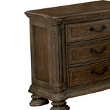 Benzara Wooden Nightstand with 3 Drawers and Intricate Carving Details, Brown BM203243 Brown Solid Wood and Wood Veneer BM203243