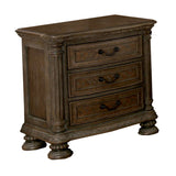 Wooden Nightstand with 3 Drawers and Intricate Carving Details, Brown