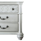 Benzara Wooden 3 Drawers Nightstand with Turned Legs and Metal Pulls, White BM203255 White Solid Wood and Wood Veneer BM203255