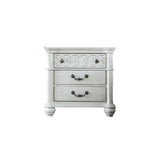 Benzara Wooden 3 Drawers Nightstand with Turned Legs and Metal Pulls, White BM203255 White Solid Wood and Wood Veneer BM203255