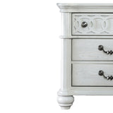 Benzara Wooden 3 Drawers Nightstand with Turned Legs and Metal Pulls, White BM203255 White Solid Wood and Wood Veneer BM203255