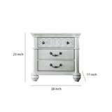 Benzara Wooden 3 Drawers Nightstand with Turned Legs and Metal Pulls, White BM203255 White Solid Wood and Wood Veneer BM203255