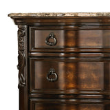 Benzara 3 Drawer Wooden Nightstand with Marble Top and Scrolled Legs, Brown BM203261 Brown Marble, Solid Wood and Wood Veneer BM203261