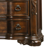 Benzara 3 Drawer Wooden Nightstand with Marble Top and Scrolled Legs, Brown BM203261 Brown Marble, Solid Wood and Wood Veneer BM203261