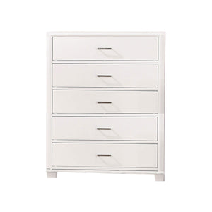 Benzara Modern Style Wooden Chest with 5 Drawers and Tapered Legs, White BM203278 White Solid Wood and Wood Veneer BM203278