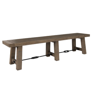 Benzara Handcrafted Reclaimed Wood Dining Bench with Grains, Distressed Gray BM203606 Gray Reclaimed Pinewood and Metal BM203606