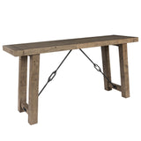 Benzara Handcrafted Reclaimed Wood Console Table with Grains, Weathered Gray BM203611 Gray Reclaimed Pinewood and Metal BM203611