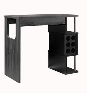 Benzara Transitional Style Wooden Bar Table with 3 Tier Side Shelves, Gray BM204136 Gray MDF, Metal and Wood BM204136