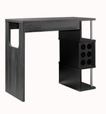 Transitional Style Wooden Bar Table with 3 Tier Side Shelves, Gray