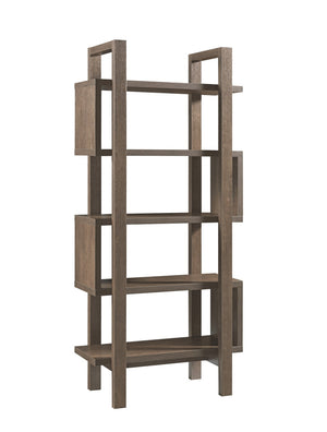 Benzara 5 Shelf Open Design Wooden Bookcase with Zig Zag Design, Brown BM204137 Brown MDF and Wood BM204137