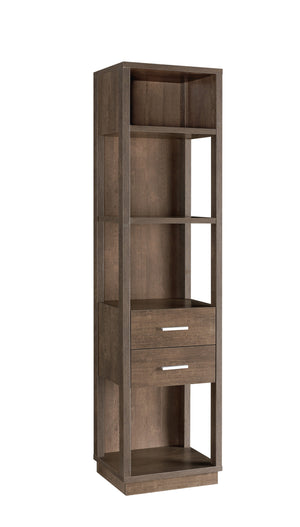 Benzara Transitional Wooden Pier with 4 Open Shelves and 2 Drawers, Brown BM204138 Brown MDF, Metal and Wood BM204138