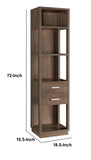 Benzara Transitional Wooden Pier with 4 Open Shelves and 2 Drawers, Brown BM204138 Brown MDF, Metal and Wood BM204138