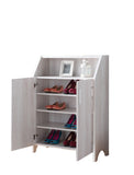 Benzara 2 Door Wooden Shoe Cabinet with Top Shelf Storage, White BM204140 White MDF, Metal and Wood BM204140
