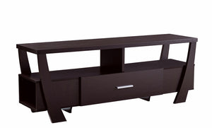 Benzara Modern Style TV Stand with 2 Open Shelves and 2 Side Shelves, Brown BM204142 Brown MDF, Metal and Wood BM204142