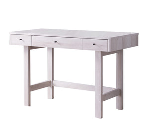 Benzara 3 Drawer Rectangular Wooden Desk with Block Leg Support, White BM204149 White MDF, Wood and Metal BM204149