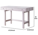 Benzara 3 Drawer Rectangular Wooden Desk with Block Leg Support, White BM204149 White MDF, Wood and Metal BM204149