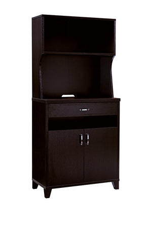 Benzara Wooden 2 Door Bakers Cabinet with 3 Open Shelves and 1 Drawer, Brown BM204153 Brown MDF, Wood and Metal BM204153