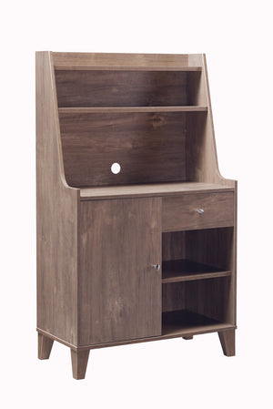 Benzara Wooden 1 Door Bakers Cabinet with 2 Top Shelves and 1 Drawer, Brown BM204158 Brown MDF, Wood and Metal BM204158