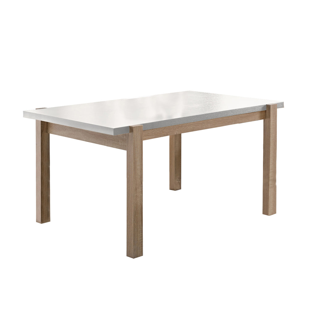 Benzara Rectangular Wooden Dining Table with Straight Legs, White and Brown BM204162 White and Brown MDF, Wood and Metal BM204162