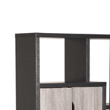 Benzara Wooden Bookcase with 4 Doors and 6 Shelves, Black and Distressed Gray BM204164 Black and Gray MDF, Wood and Metal BM204164