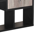 Benzara Wooden Bookcase with 4 Doors and 6 Shelves, Black and Distressed Gray BM204164 Black and Gray MDF, Wood and Metal BM204164