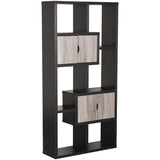 Benzara Wooden Bookcase with 4 Doors and 6 Shelves, Black and Distressed Gray BM204164 Black and Gray MDF, Wood and Metal BM204164