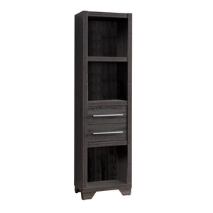 Benzara Wooden Media Tower with 2 Drawers and 3 Shelves, Distressed Gray BM204169 Gray MDF, Wood and Metal BM204169