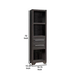 Benzara Wooden Media Tower with 2 Drawers and 3 Shelves, Distressed Gray BM204169 Gray MDF, Wood and Metal BM204169